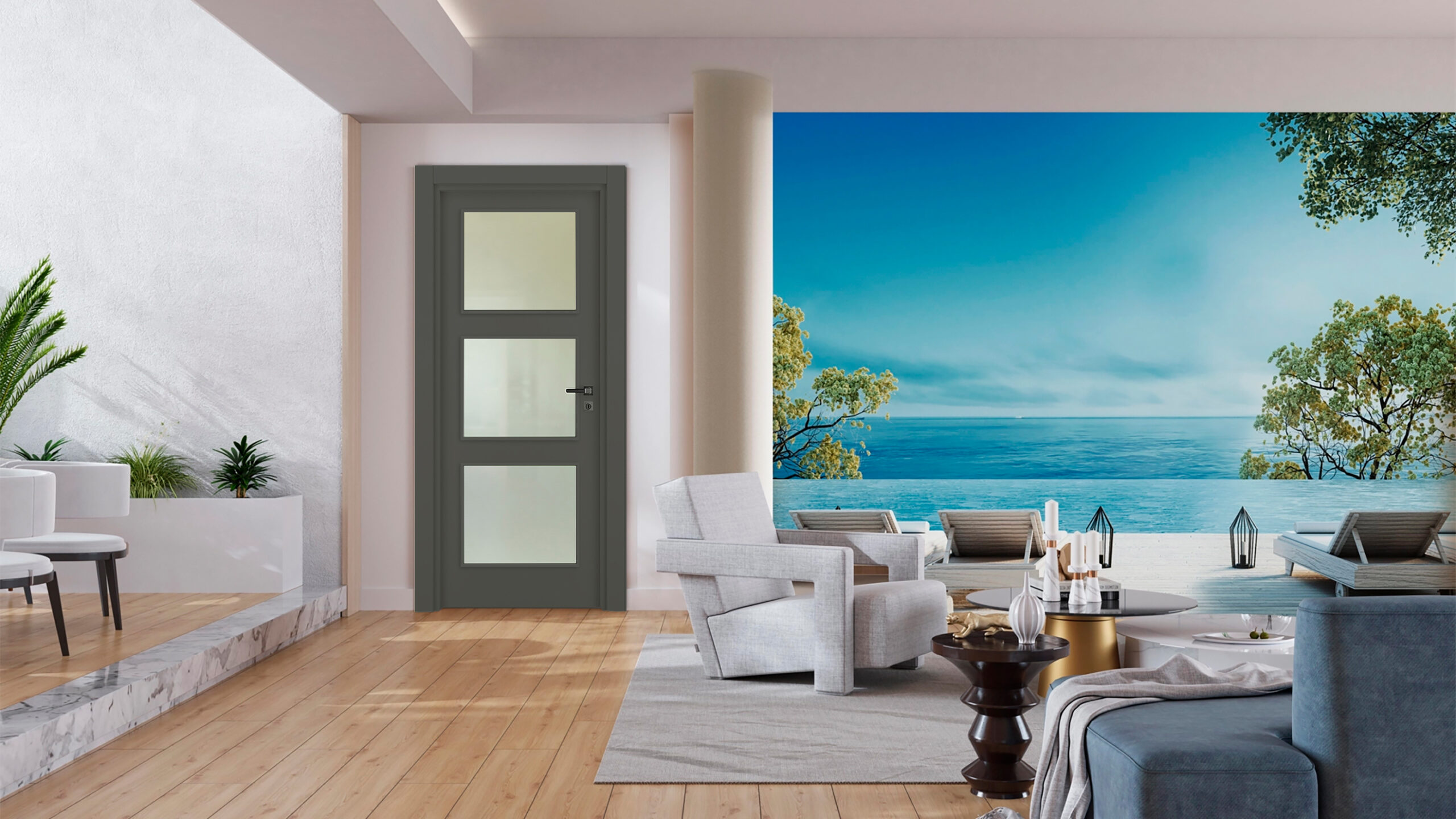 Vda-10 Modern Antrasit Camlı Kapı