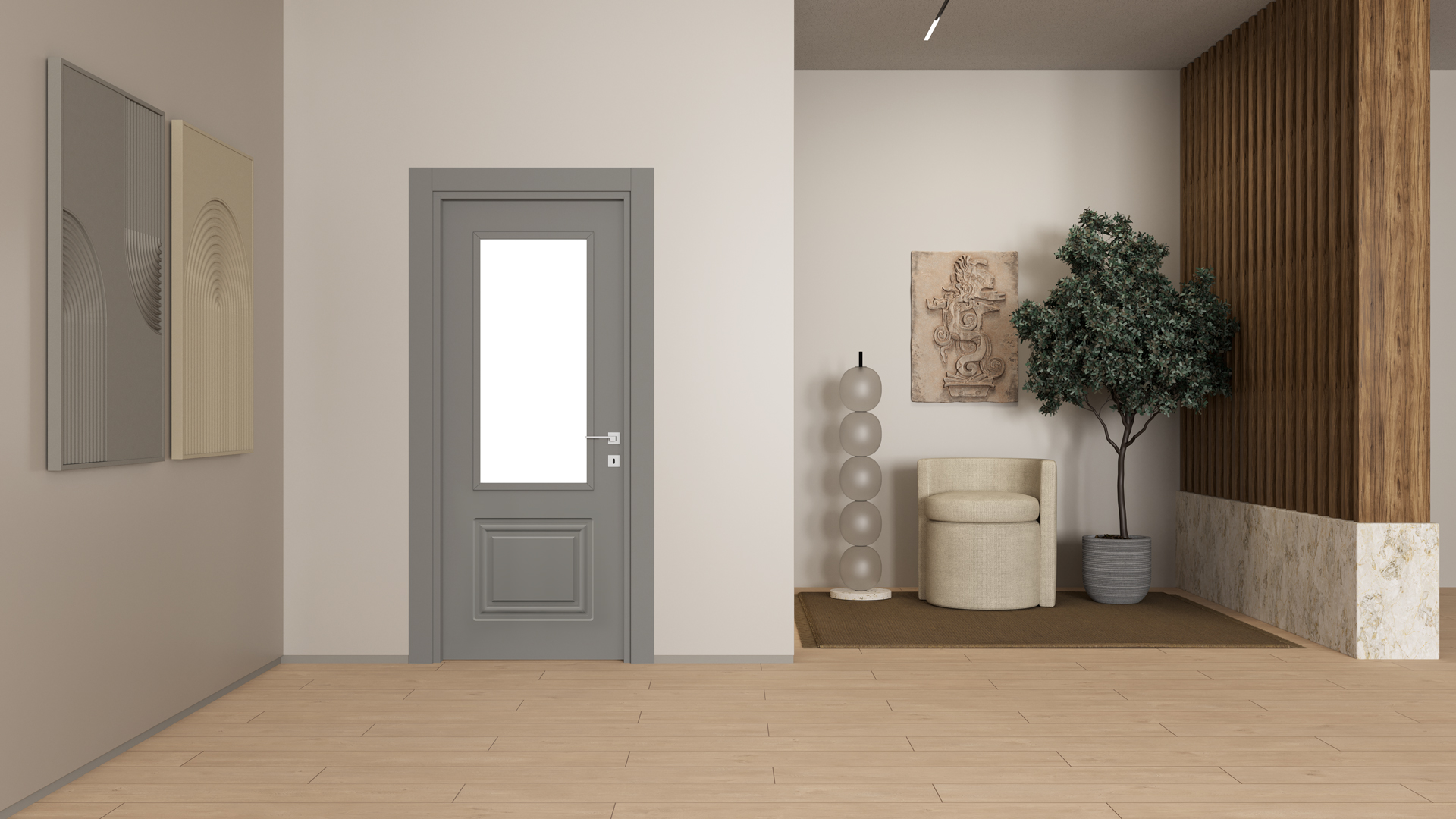 Sole Naturel Gri Camlı Kapı