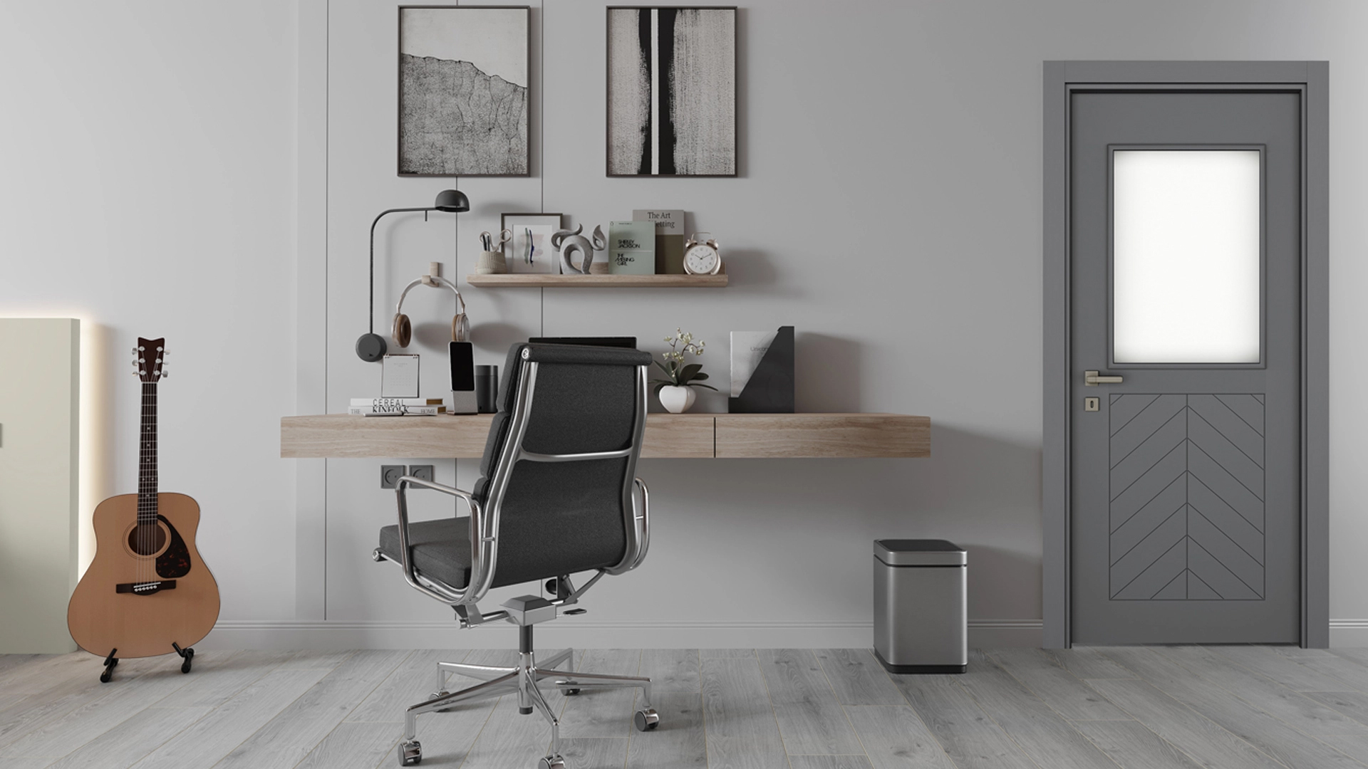 Fıshbone Modern Antrasit Camlı1 Kapı