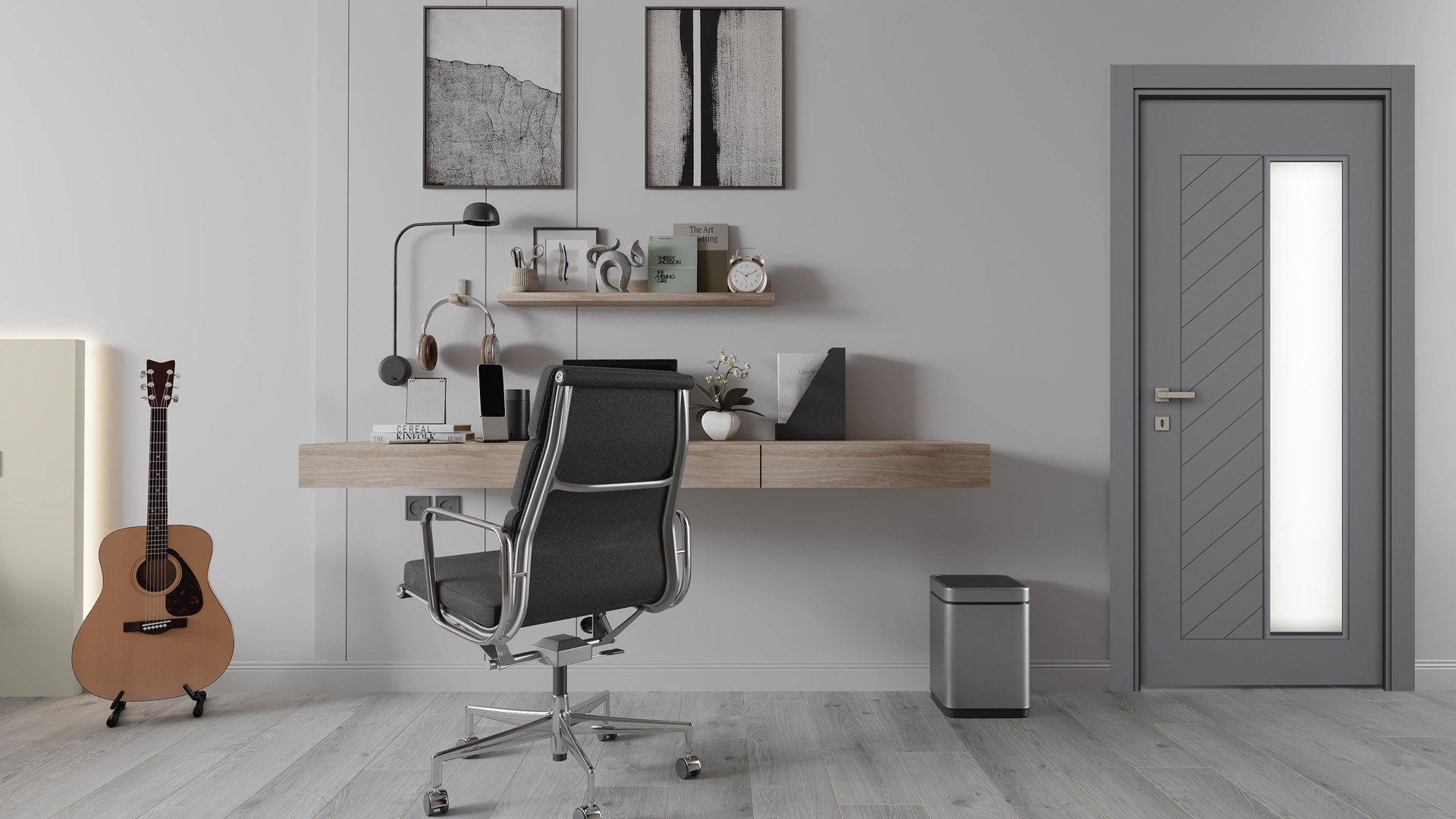 Fıshbone Modern Antrasit Camlı2 Kapı