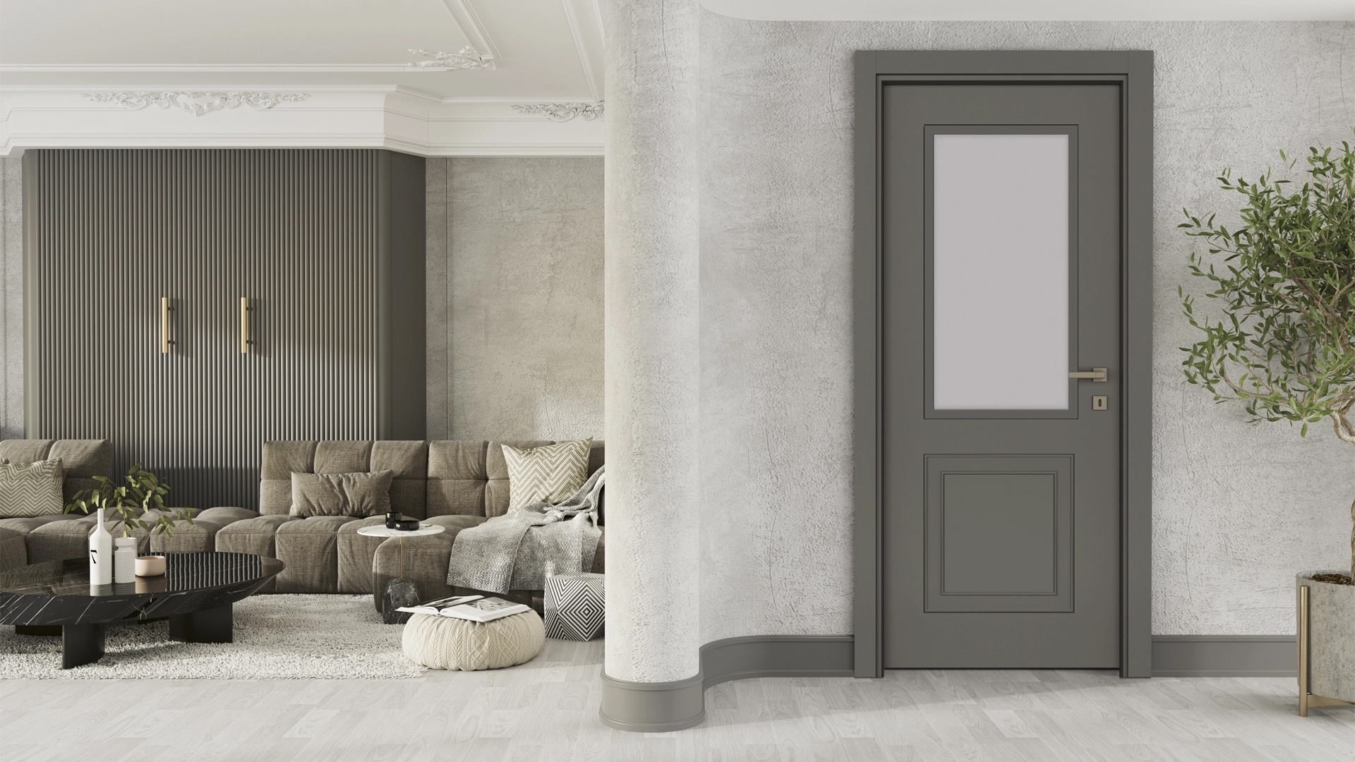 Luxury Modern Antrasit Camlı Kapı