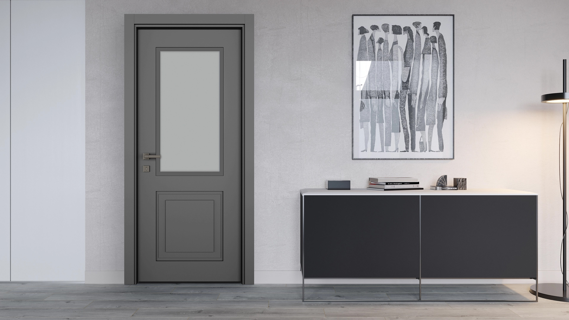 Step Haki Gri Camlı Kapı