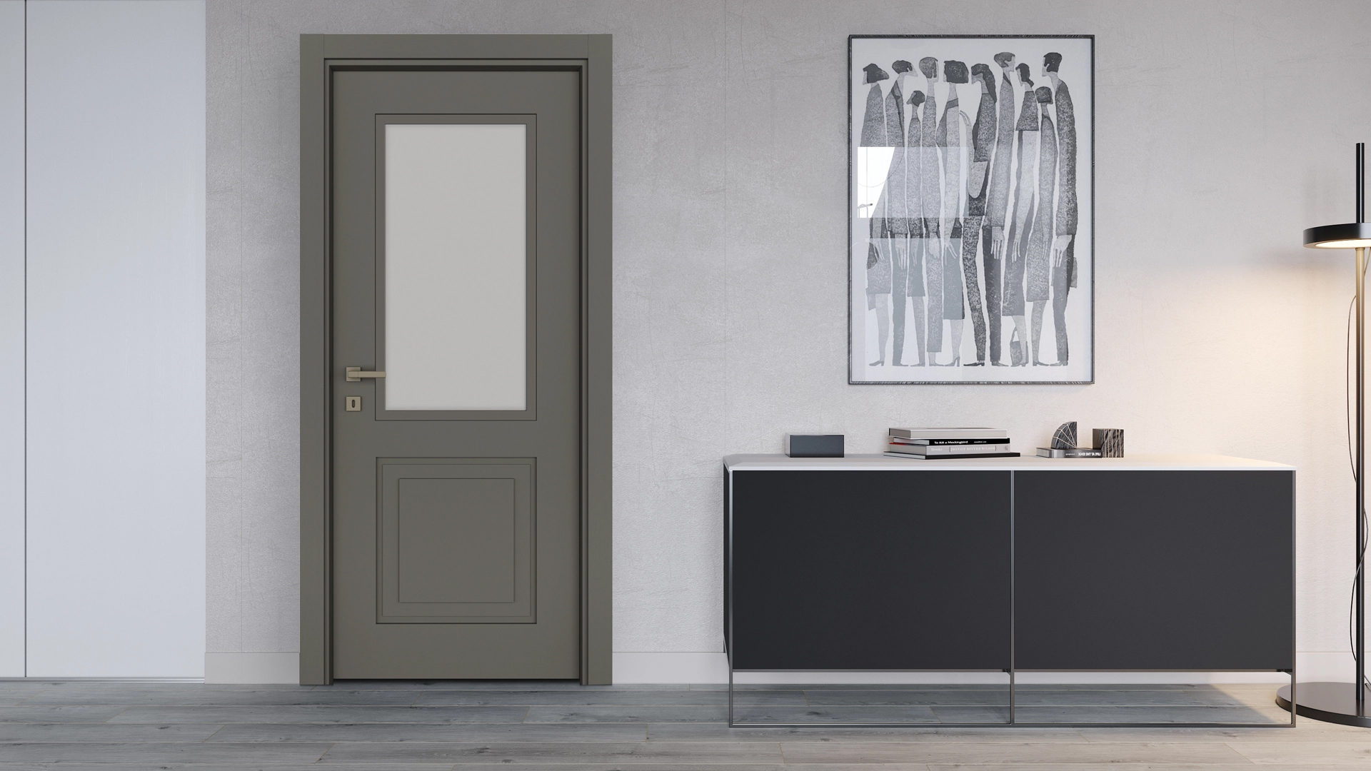 Step Modern Antrasit Camlı Kapı