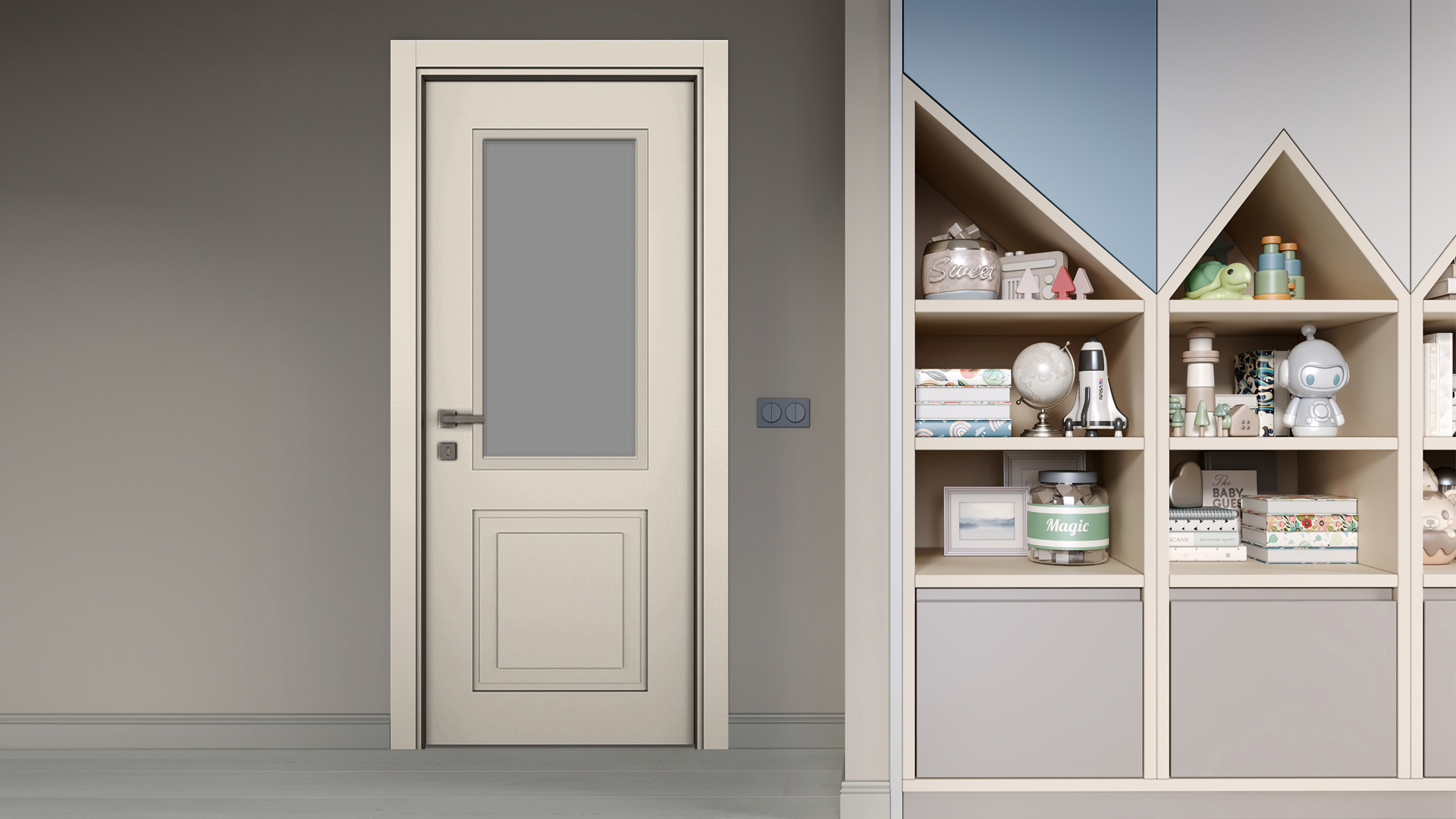 Step Soft Bej Camlı Kapı